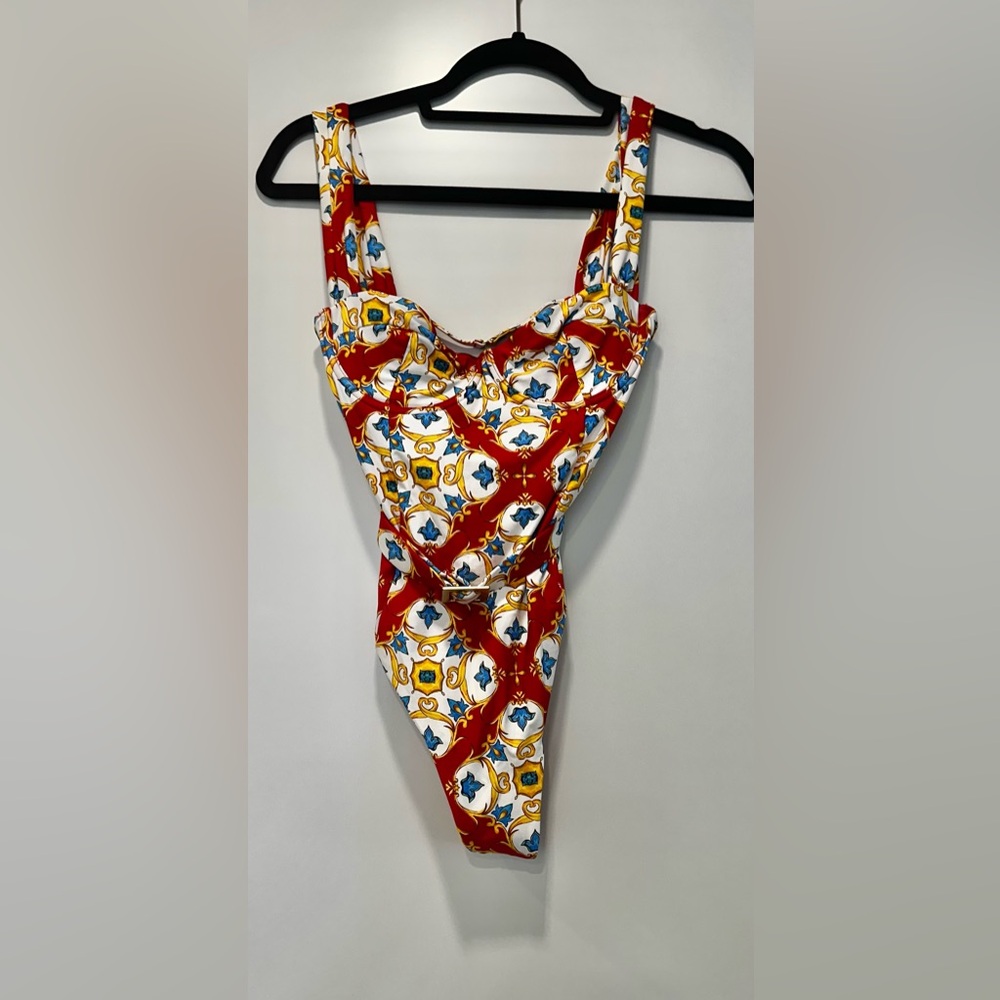 WeWoreWhat Red and Yellow One Piece Swimsuit Classic Cut